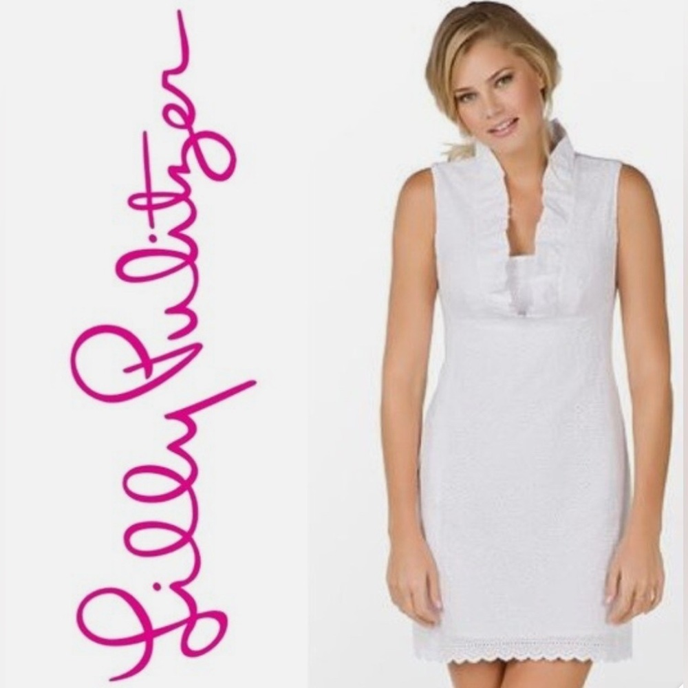 Lilly Pulitzer White Adeline Cotton Candy Daisy Eyelet Sleeveless Dress Size: 8